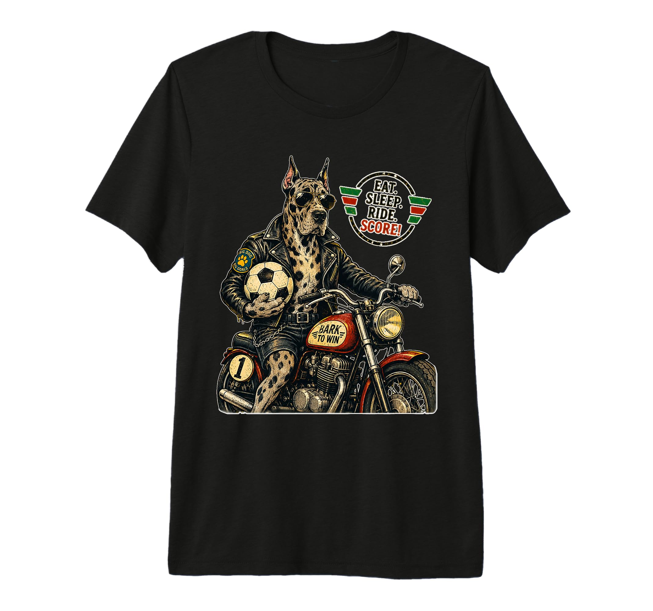 Great Dane Motorbike Love Footbal T-Shirt - Minimalist Print for Adults