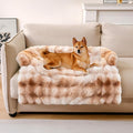 FUNNY FUZZY Pet Fluffy Fuzzy Couch Cover, Calming Washable Dog Bed Sofa Protector Pets Mat for Small Medium Dogs and Cats (Tie-dye Brown,33.45 × 28.35 × 5.51 in)