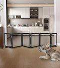 ZJSF Freestanding Dog Fence Indoor, Foldable Dog Gate for Doorways, Stairs or Hallways, Sturdy Wood Extra Wide Pet Gate with Support Feet for The House, Black, 24 "Height-6 Panels