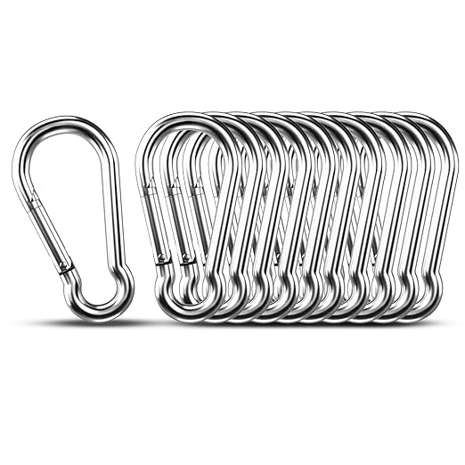 Carabiner Clip Hooks, 10pcs 3.15 inch Carabiners Heavy Duty, 304 Stainless Steel Spring Snap Hook Fits Camping Hiking, Metal Clips for Rope Chain Keys Rings