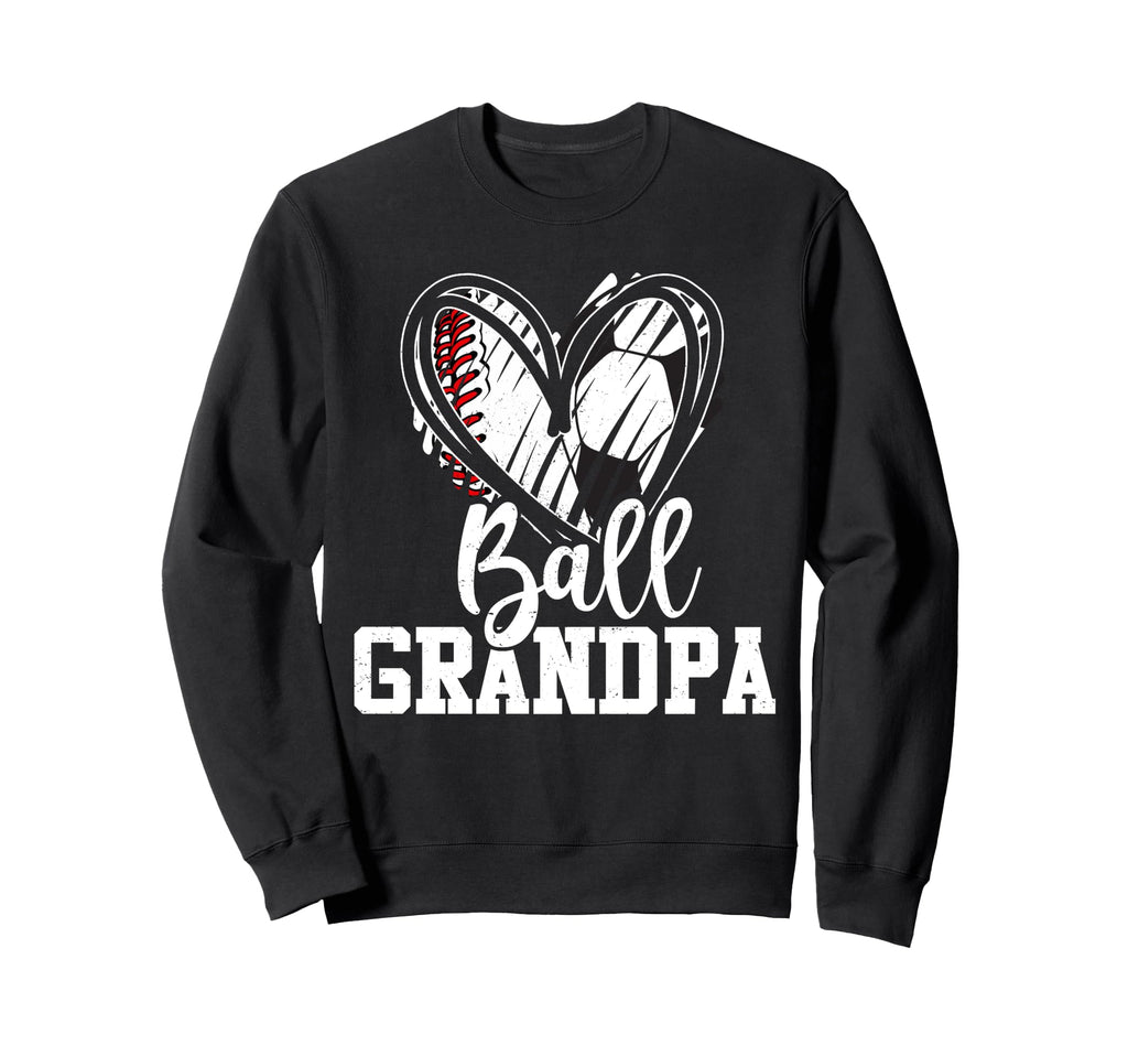 Ball Grandpa Heart Baseball Soccer Hoodie - Casual Everyday Wear Men Women