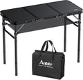 Folding Camping Table with Storage Net, 3ft Camping Table Aluminum Folding Table with 3 Adjustable Height Max 27.5 Inch Picnic Table Portable Table for Outdoor Backyard BBQ, Pure Black
