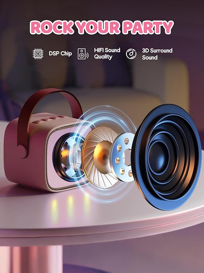 YLL Mini Karaoke Machine for Kids Adults: Portable Loud Speaker with 4 Wireless Microphones -Most Popular Birthday Party Gifts for Girls Boys 3, 4, 5, 6, 7, 8, 9, 10+ Year Old Toys (Pink-4 Mics)