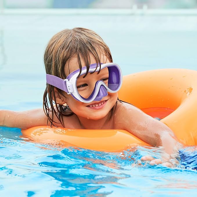 Kids Swim Goggles with Nose Cover, Anti-Leak Swim Mask with Elastic Fabric Strap, UV Protection Swimming Goggles for Kids