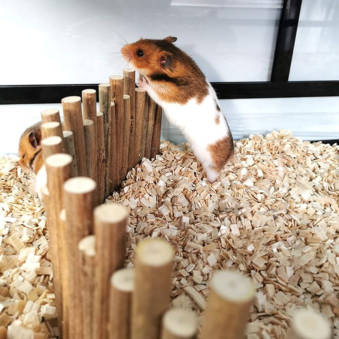 Ejoyous Hamster Wooden Bridge, Wood Ladder Hamster Fence Hideout Cage Bedding Climbing Toys for Syrian Hamsters Gerbil Small Animals (50CM Fence)