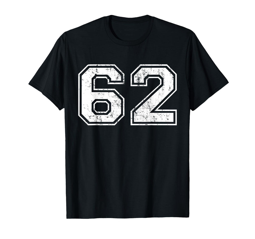 Number 62 Distressed Sixty Two Sports T-Shirt - Custom Art Print Men Women