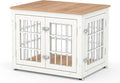 26 Inch Heavy Duty Dog Crate Furniture for Small Dogs, Decorative Pet House End Table, Wooden Cage Kennel Furniture Indoor, White and Natural