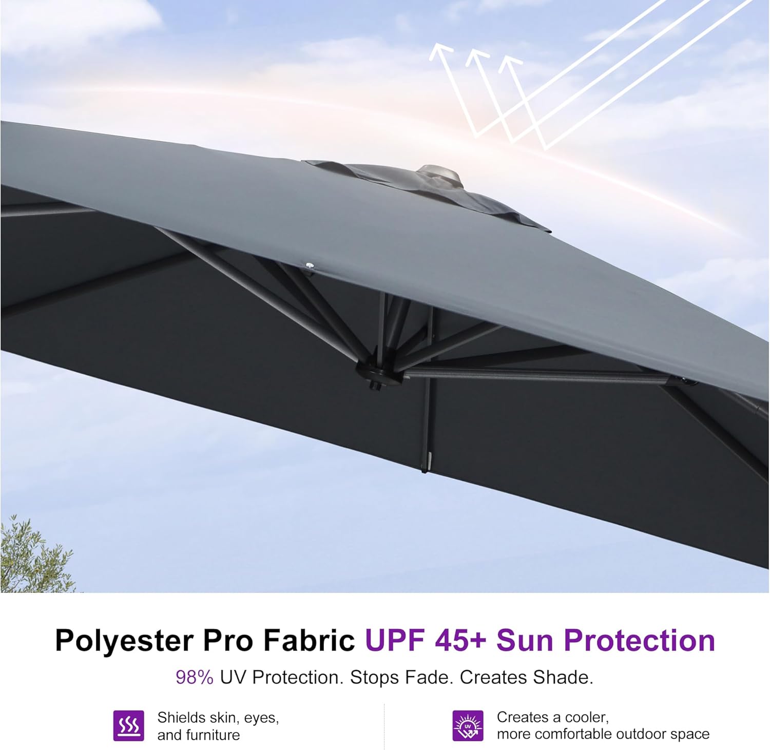 PURPLE LEAF 8 Feet Patio Umbrella Outdoor Cantilever Square Umbrella Aluminum Offset Umbrella with 360-degree Rotation for Garden Deck Pool Patio, Grey