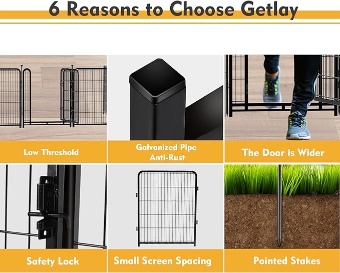 Outdoor Dog Playpen 40inch 14 Panels, Puppy Playpen Indoors, Metal Dog Pen Heavy Duty Pet Puppy Exercise Pen for Rv Camping Garden Yard, Wide Door Low Threshold Pet Fence Total 31 Ft(L)