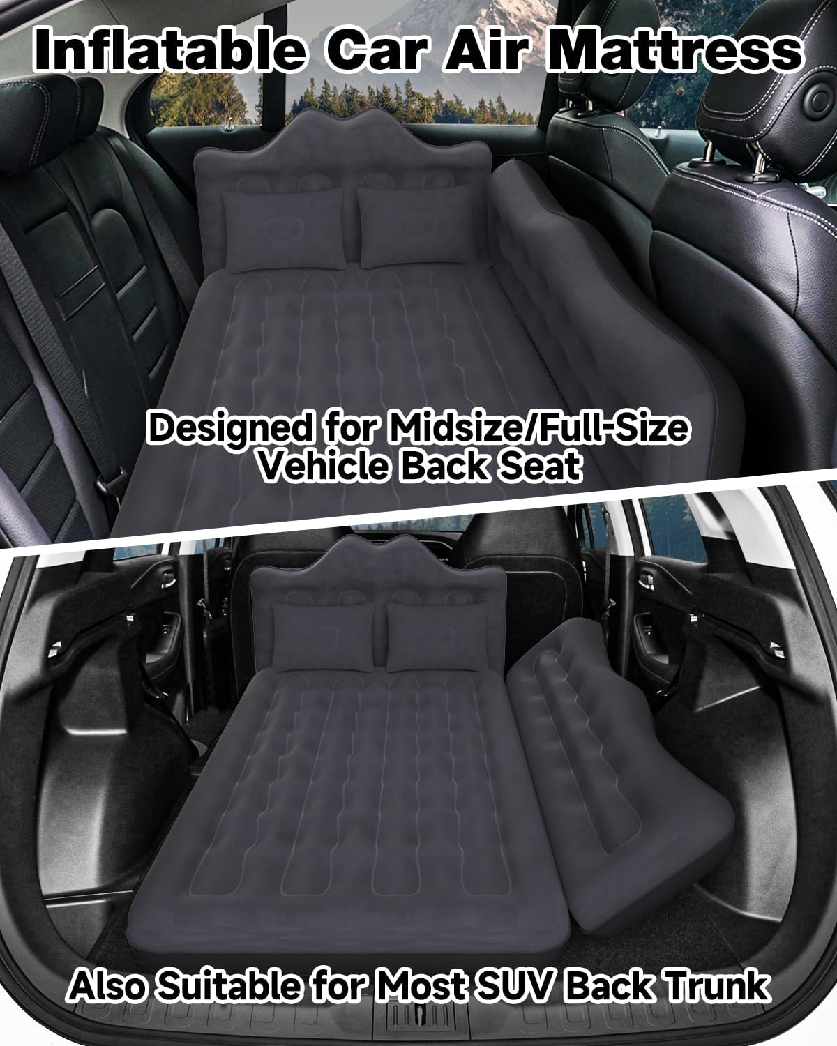 Umbrauto 29.53in/75cm Wide Car Air Mattress Inflatable SUV, Truck & Van Back Seat Camping Bed with Pump & Pillows,Black