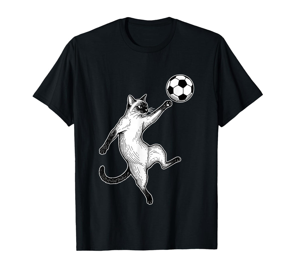 Soccer Siamese Cat Playing Ball Funny T-Shirt - Streetwear Style Unisex