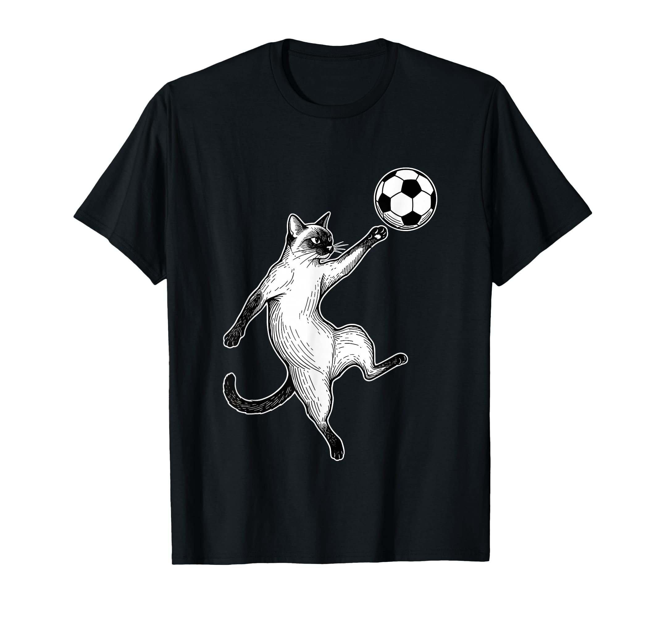 Soccer Siamese Cat Playing Ball Funny T-Shirt - Minimalist Print Unisex