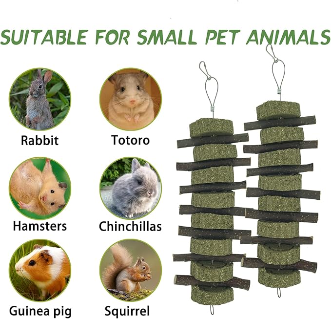 Rabbit Chew Toys for Teeth Grinding Bunny Treats 100% Natural Wood Timothy Grass Treats for Guinea Pigs Chinchillas Hamsters 6pcs