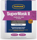 Farnam SuperMask II horse fly mask without ears, extended coverage, protects eyes from insects and debris, adjustable throat latch, Yearling size