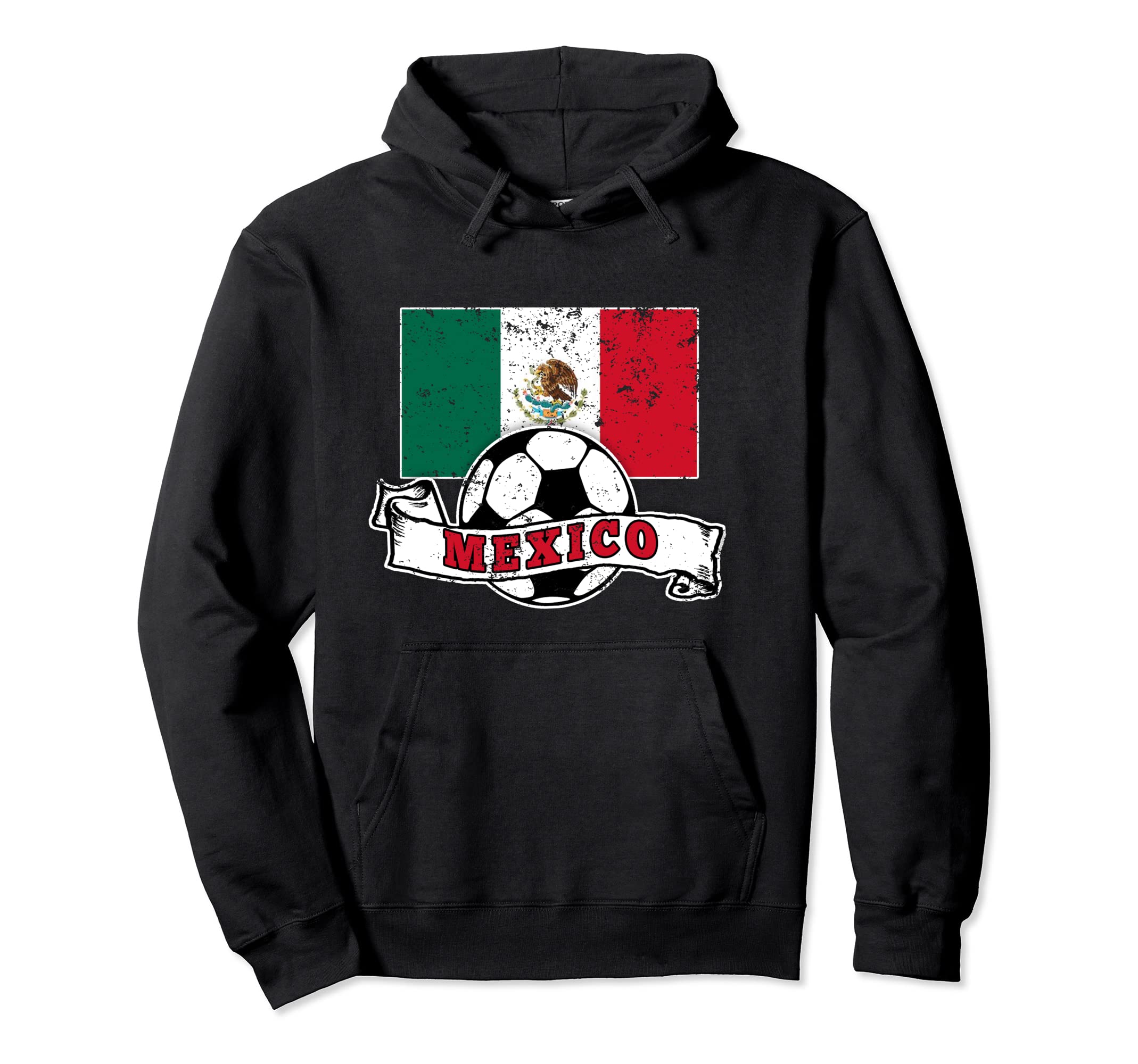 Mexico Soccer Ball And Flag Distressed Hoodie - Graphic Print for Adults
