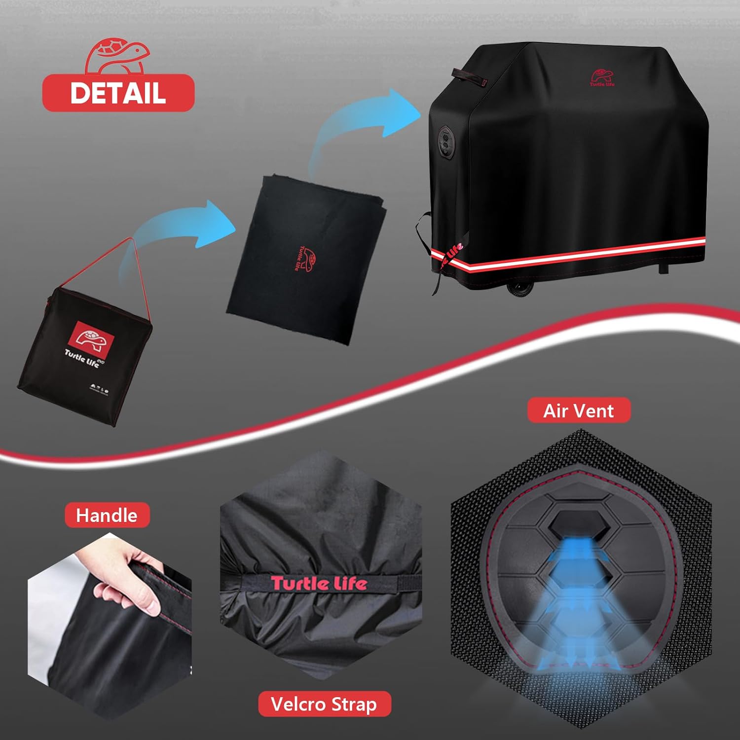 BBQ Grill Cover, 60 Inch Heavy Duty Waterproof 3-4 Burner Barbecue Gas Grill Covers for Weber Genesis Char-Broil Nexgrill Deluxe, Black