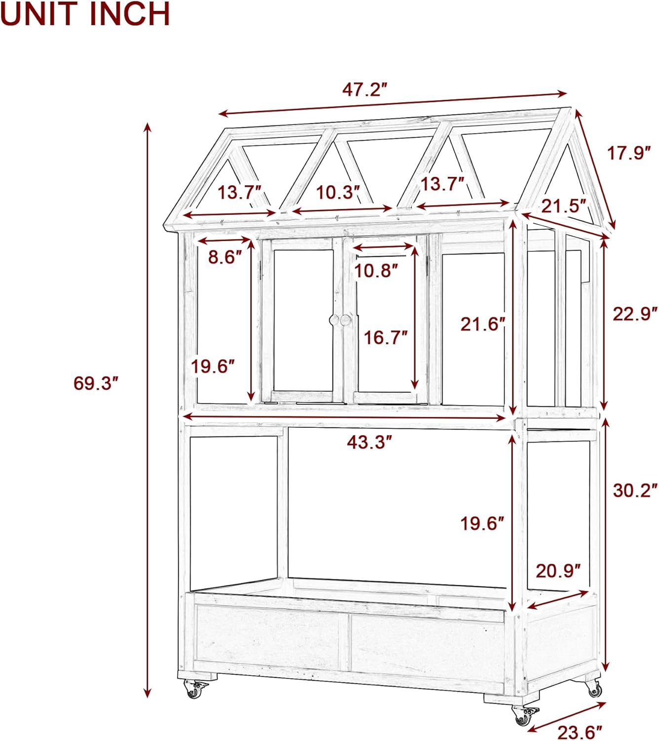 Greenhouse Cold Frames with Wheels - Adjustable Shelves Portable Cold Frame for Balcony/Patio, UV-Resistant Indoor Outdoor Plant Growing Cabinet (Large, Heavy-Duty) (Black)