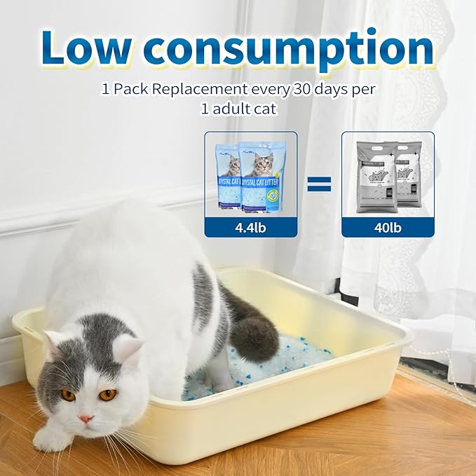Made4Pets Cat Litter Crystals, Non Clumping Cat Litter Odor Control Kitty Litter Non Clumping No scooping Low Dust, Low Tracking, Lightweight, Dehydrates Waste,– 8.6 lbs (2 x 4.3 lb Packs)