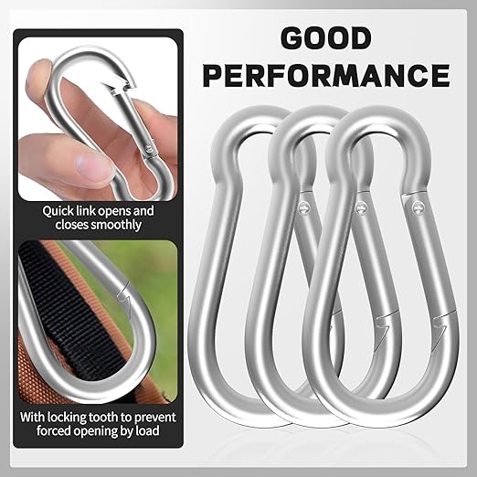 50PCS M4 Spring Snap Hook Carabiner, Heavy Duty Galvanized Steel Carabiner Clip, 110LBS Holding Capacity Spring Clips for Hammock Swing Outdoor Travel