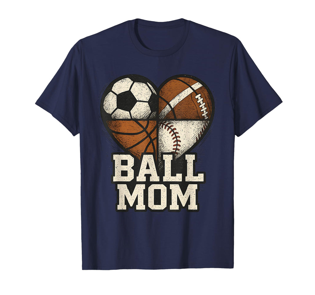 Ball Mom Heart Soccer Baseball Sports T-Shirt - Unique Graphic for Adults