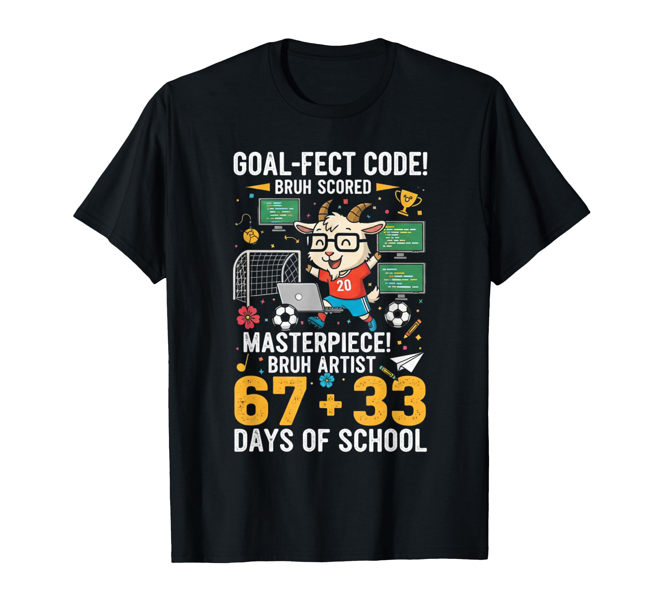 100 Days School Coding Goat Soccer T-Shirt - Trendy Graphic for Adults