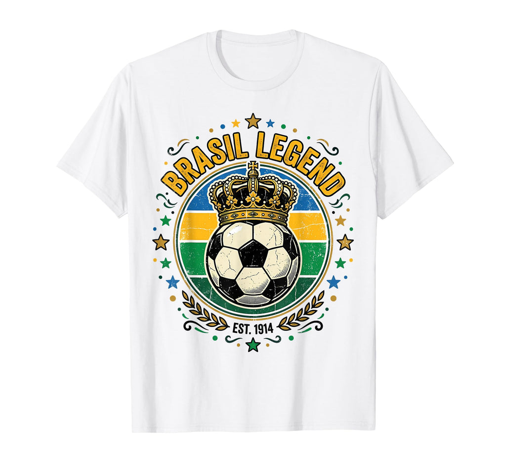 Brasil Legend Crowned Soccer Ball T-Shirt - Fun Novelty Design for Adults