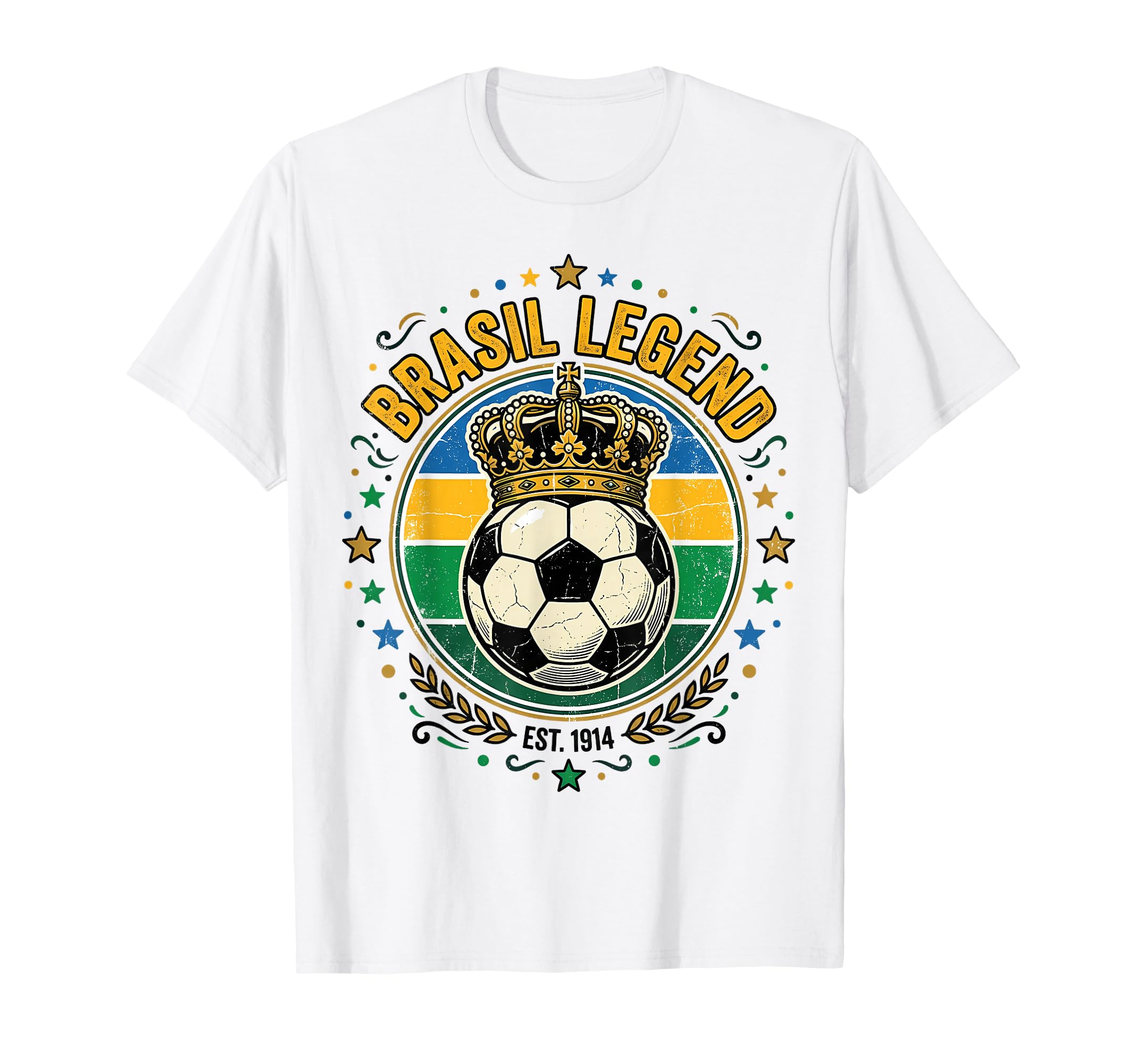 Brasil Legend Crowned Soccer Ball T-Shirt - Fun Novelty Design for Adults