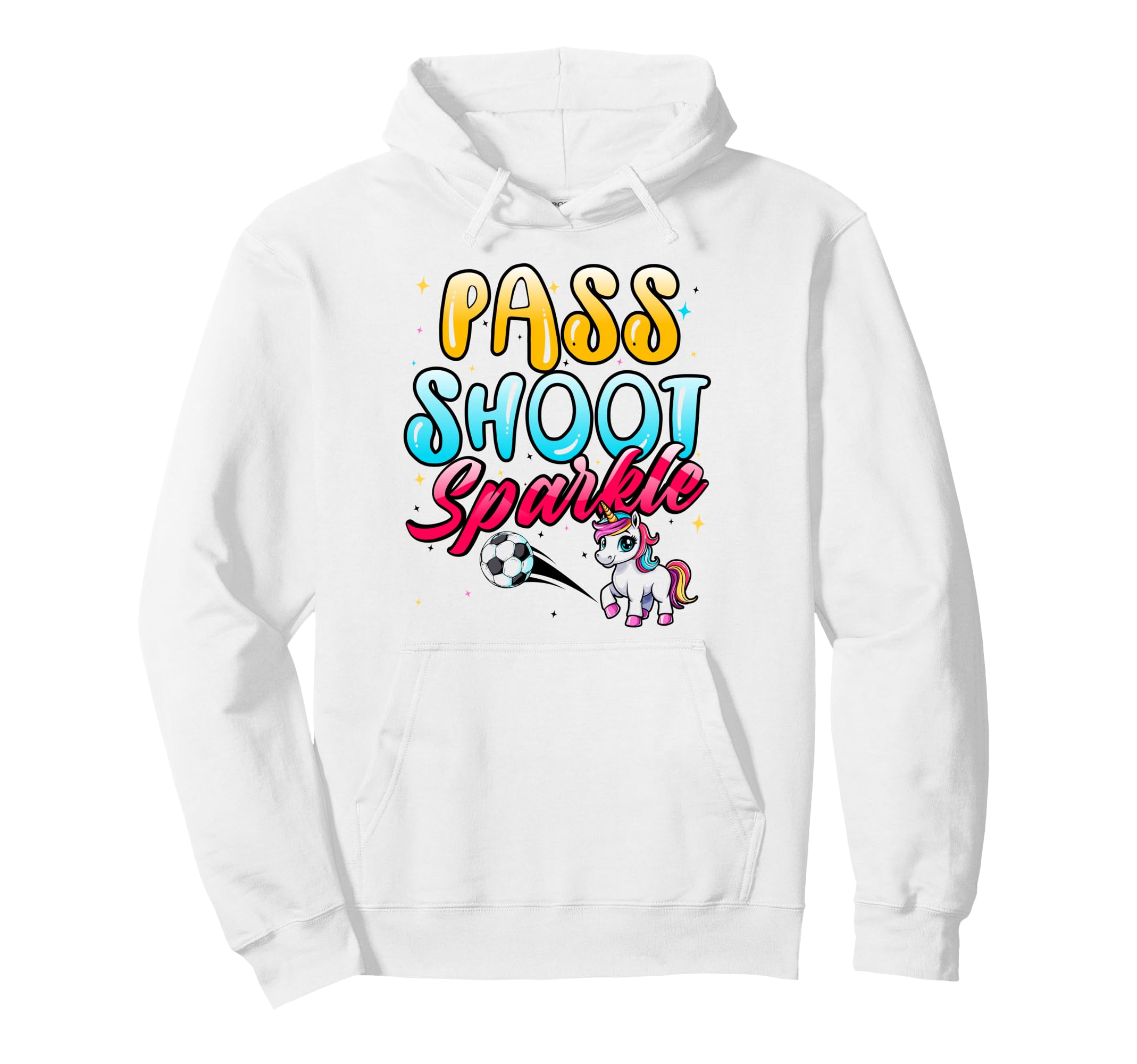 Pass Shoot Sparkle Soccer Fan Unicorn Hoodie - Custom Art Print for Adults