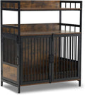 MCombo Furniture Style Dog Crate with Storage Shelves, Heavy Duty Wooden Dog Cage End Table, Triple Doors Pet House Indoor, 1368 (Brown)