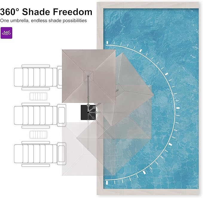 PURPLE LEAF 8 FT Cantilever Patio Umbrella Outdoor Aluminum Offset Square Umbrella with 3 Years Fade Resistance Recycled Fabric and 360-degree Rotation for Deck Pool Garden, Ash Mocha