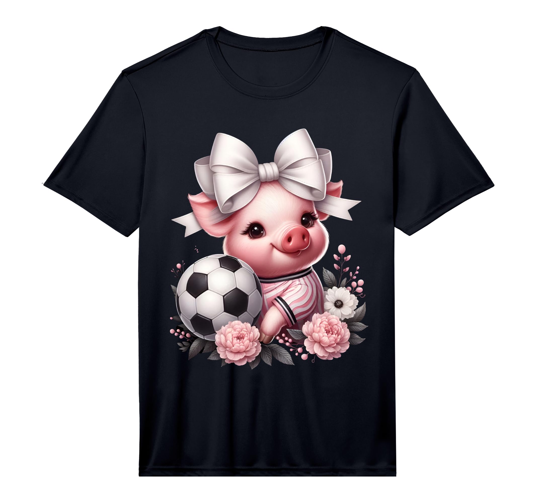 Pig White Coquette Bow Soccer Pig Lover T-Shirt - Graphic Print for Adults