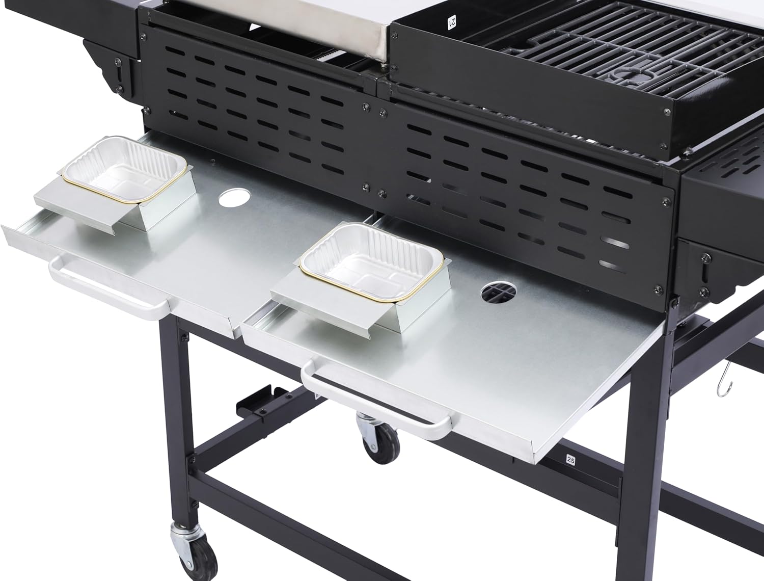 4-Burner Propane Gas BBQ Grill with SS Plancha, 38,200 BTU Output, Wire Enamel Cooking Grids, Foldable Side Table and Hanging Basket, Heavy-Duty Stainless Steel Grill
