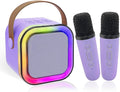 Mini Karaoke Machine for Kids, Birthday Easter Gifts Toys for Girls Boys Ages 3-12+, Portable Bluetooth Speaker with Upgraded 2 Wireless Microphones, Toddler Toys for Singing Home Party Family, Purple