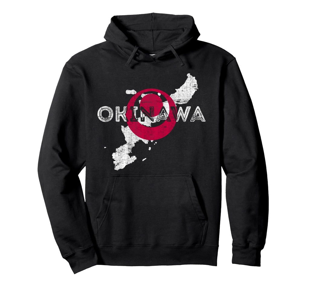 Okinawa Map And Flag Distressed Hoodie - Casual Everyday Wear for Adults