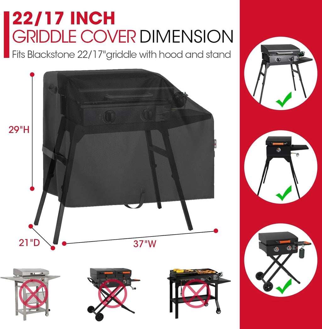 Unicook Griddle Cover for Blackstone 22 Inch and 17 Inch Griddle with Hood and Stand, Heavy Duty Waterproof Outdoor BBQ Grill Cover with Sealed Seam, Black