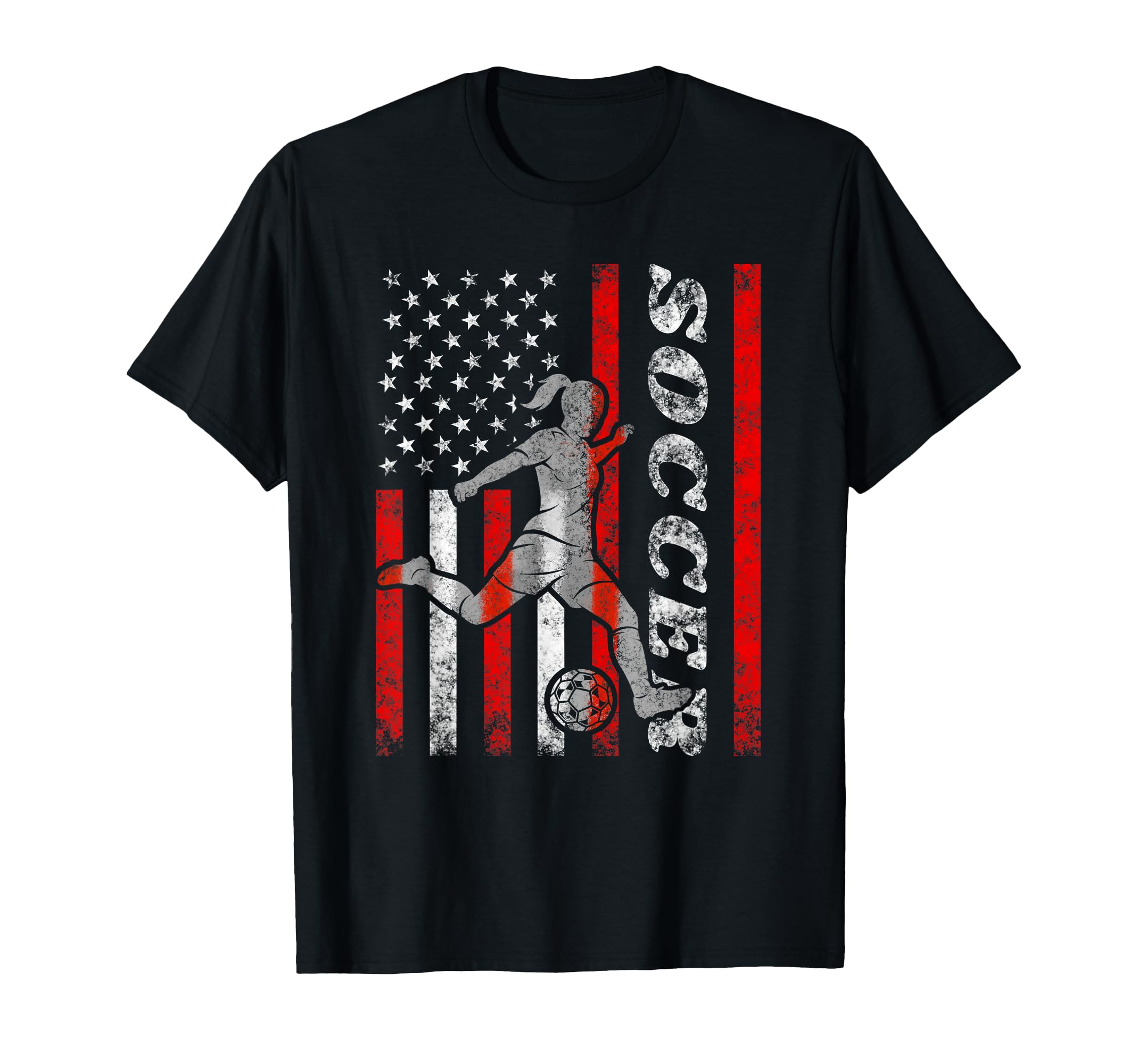 American Flag Soccer Player Usa Patriotic T-Shirt - Novelty Apparel Unisex
