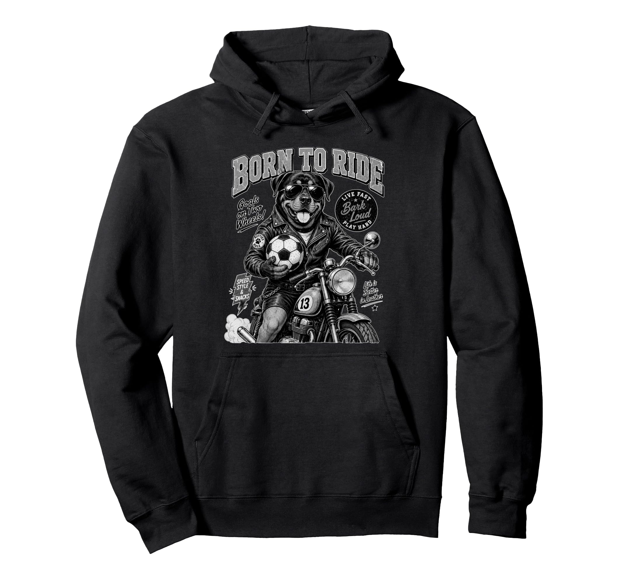 Rottweiler Ride Motorbike Love Footbal Hoodie - Novelty Apparel Unisex