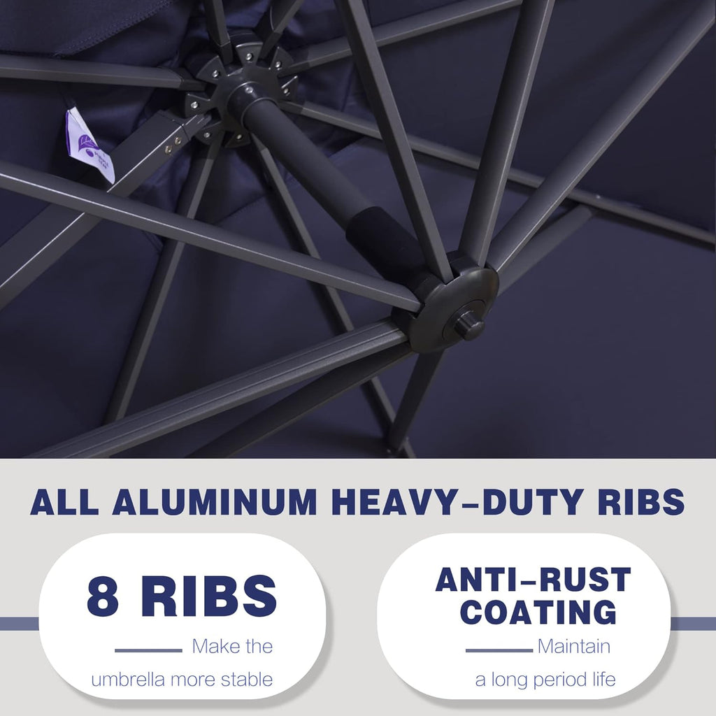 PURPLE LEAF 11 Feet Patio Umbrella Outdoor Cantilever Round Umbrella Aluminum Offset Umbrella with 360-degree Rotation for Garden Deck Pool Patio, Navy Blue