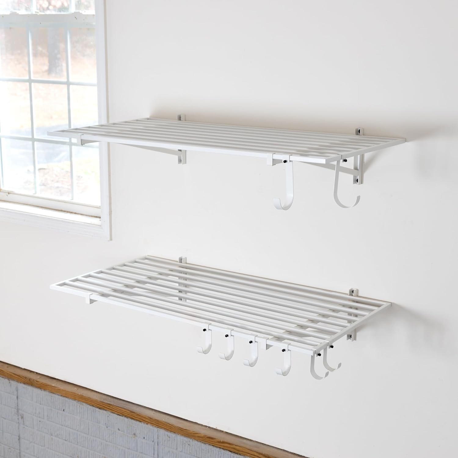 StoreYourBoard 2-Pack Heavy Duty Wall Shelves – Wall-Mounted Garage Storage Shelving and Organization for Sheds, Closets, or Utility Rooms – Holds 200 lbs, 2ft x 4ft, White