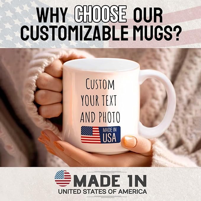 Ship Next Day Custom Mug Design Your Own Photo Text Personalized Picture Gifts for Women Men Customized Gift Idea Personalized Coffee Mugs 11oz White Handle