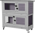 Aivituvin 36" Rabbit Hutch Bunny Cage Indoor Outdoor Guinea Pig Cage 2 Story Wth 2 Tray, Trap Door, Wheels