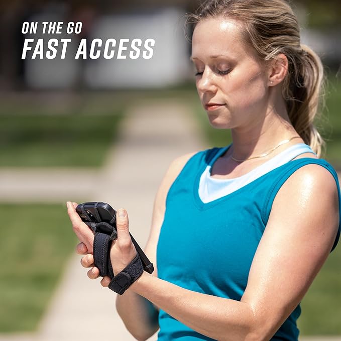 Noxgear Hand Held Phone Holder - Handheld Grip Phone Holder with Key Fob & Card Slot for Running, Jogging & Working Out - Compatible with All Phones - Machine Washable (Noxgear Blue, Right Hand)