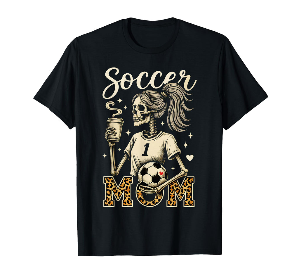 Soccer Mom Skeleton Coffee Leopard T-Shirt - Graphic Print for Adults