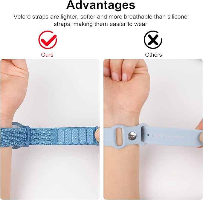 Kids Wristband Compatible with Apple AirTag, Protective Case for Air Tag GPS Tracker Holder with Nylon Bracelet, Adjustable Anti Lost Watch Band for Toddler Child Elder(Blue)