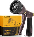 FANHAO Heavy Duty Garden Hose Nozzle, 100% Metal Water Nozzle with 8 Adjustable Spray Patterns, High Pressure Hose Sprayer with Non-Slip Grip for Watering Plants & Lawns, Washing Cars & Pets -Bronze