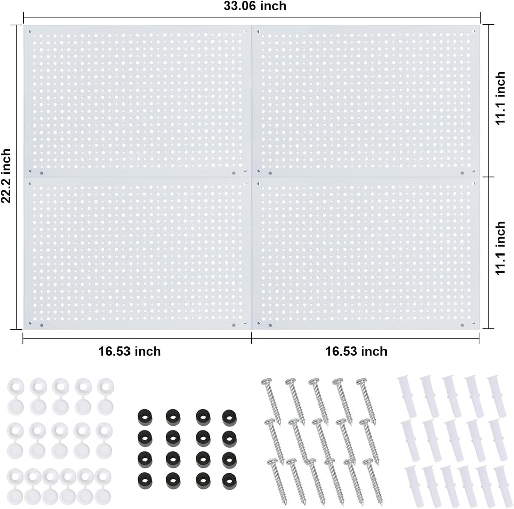 Peg Board, Heavy Duty Steel Organization Panels, Universal 1/8 and 1/4 Peg Board Accessories, Ideal for Garage Tool Storage, Pack of 4(White, 16X10.5)