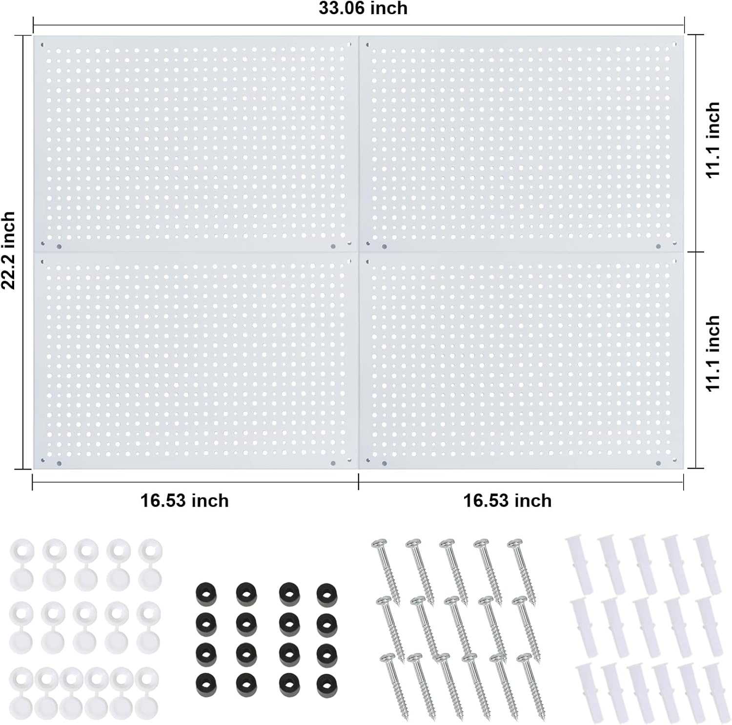 Peg Board, Heavy Duty Steel Organization Panels, Universal 1/8 and 1/4 Peg Board Accessories, Ideal for Garage Tool Storage, Pack of 4(White, 16X10.5)