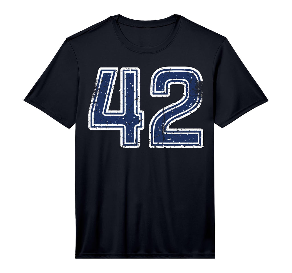 Distressed Number 42 Sport Blue Varsity T-Shirt - Graphic Print for Adults