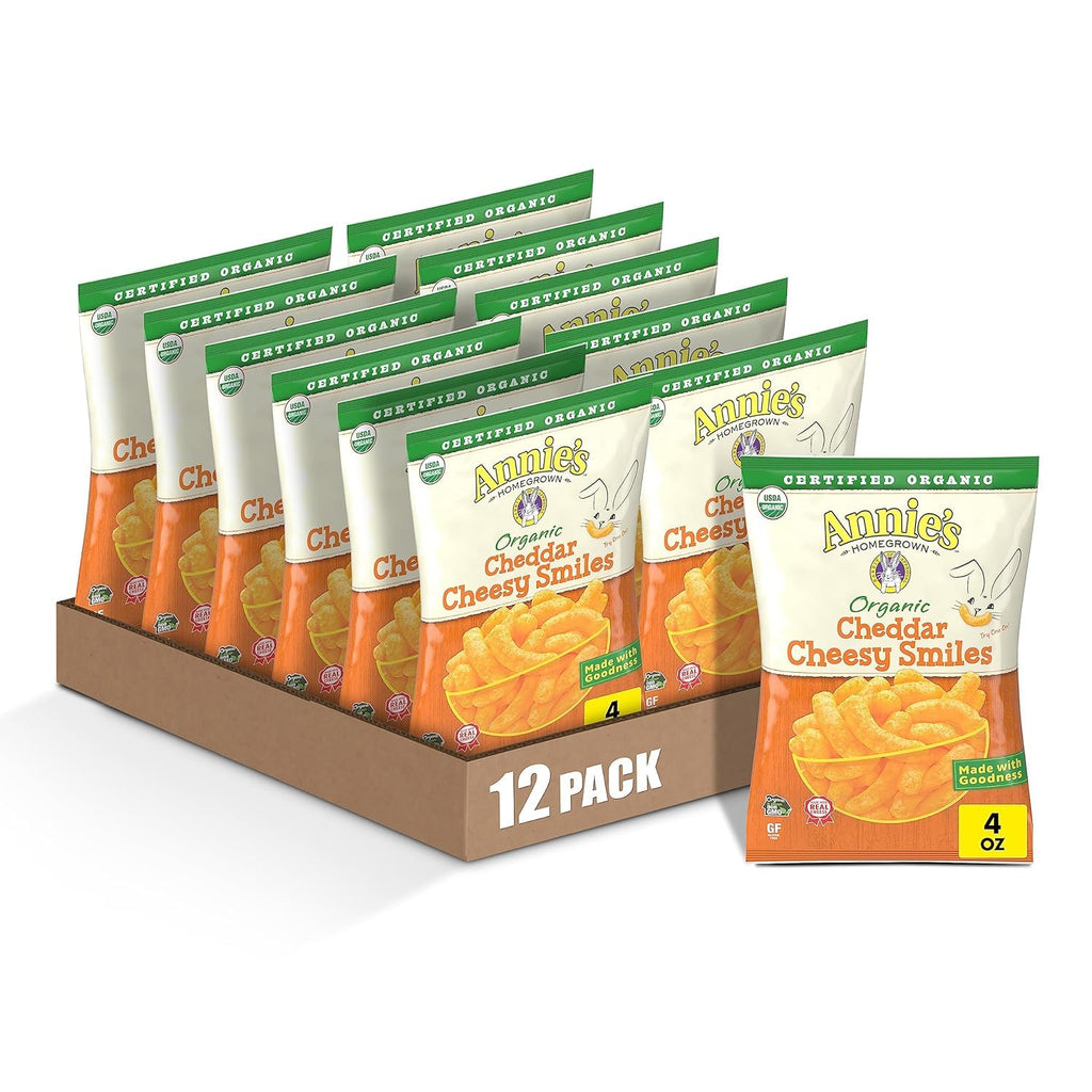 Annie's Homegrown Crunchy Cheddar Cheese Puffs, 12-Pack, 4 oz Each