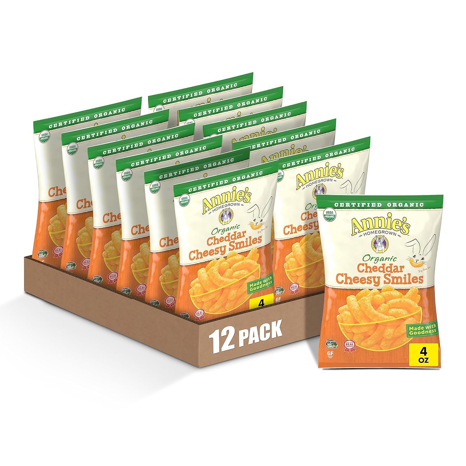 Annie's Homegrown Crunchy Cheddar Cheese Puffs, 12-Pack, 4 oz Each